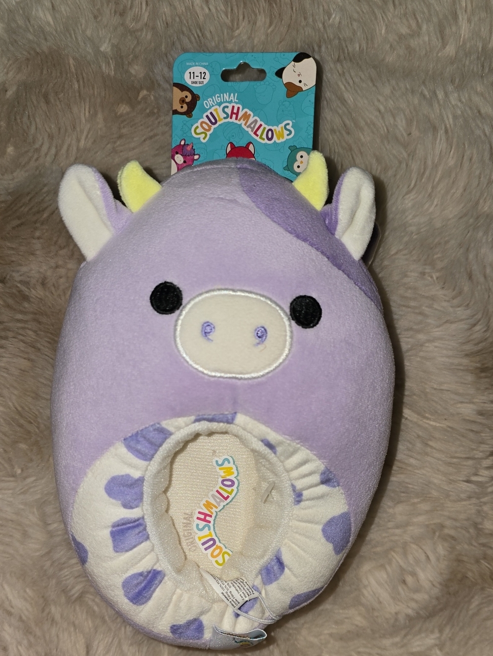 Squishmallow Slippers Purple Cow Bubba Indoor shoes Kids Sz. 11 - 12